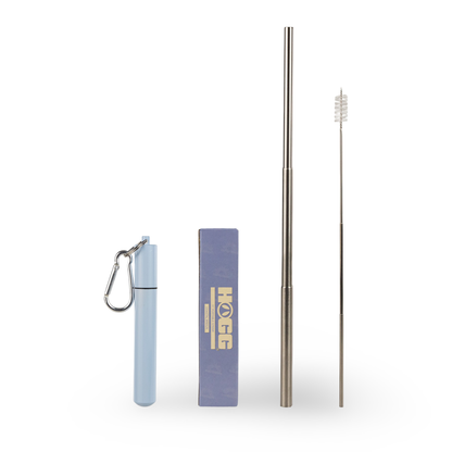 Collapsable Metal Straw Keychain w/ Cleaner