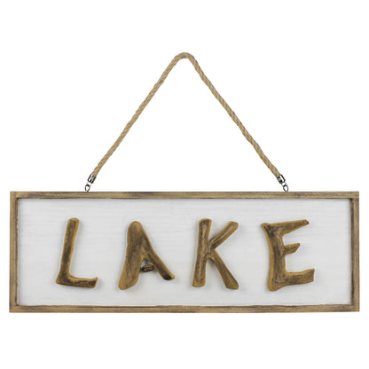 Lake Sign, Wood.  8” rope hanger