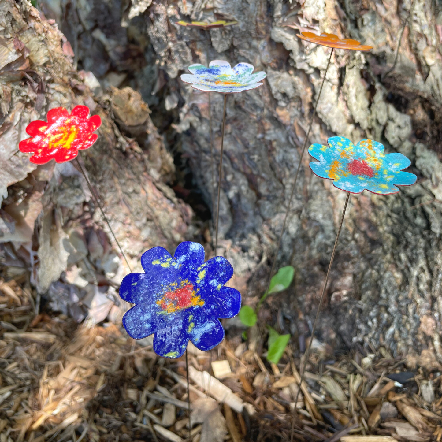 Large Copper Enamel Flowers