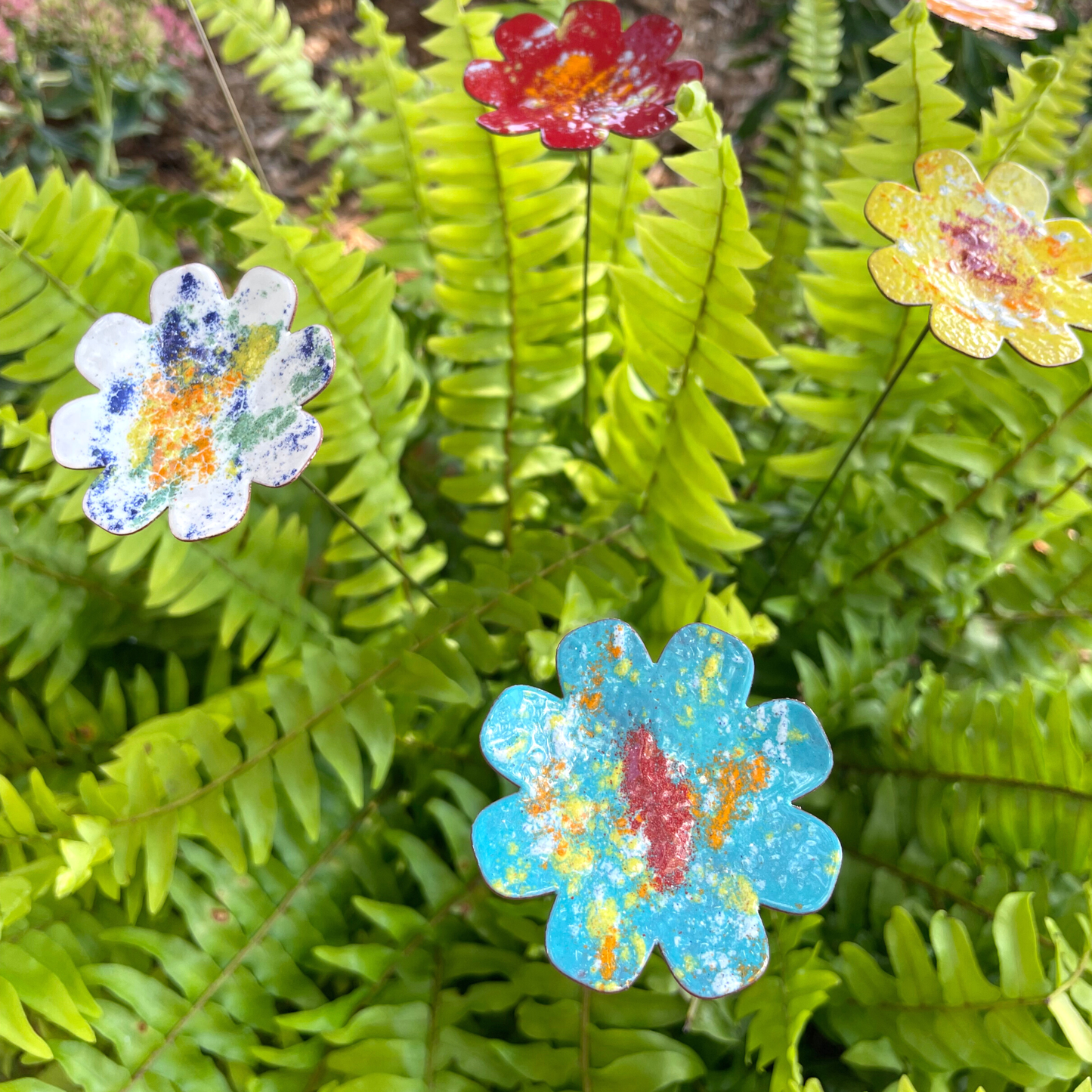 Large Copper Enamel Flowers