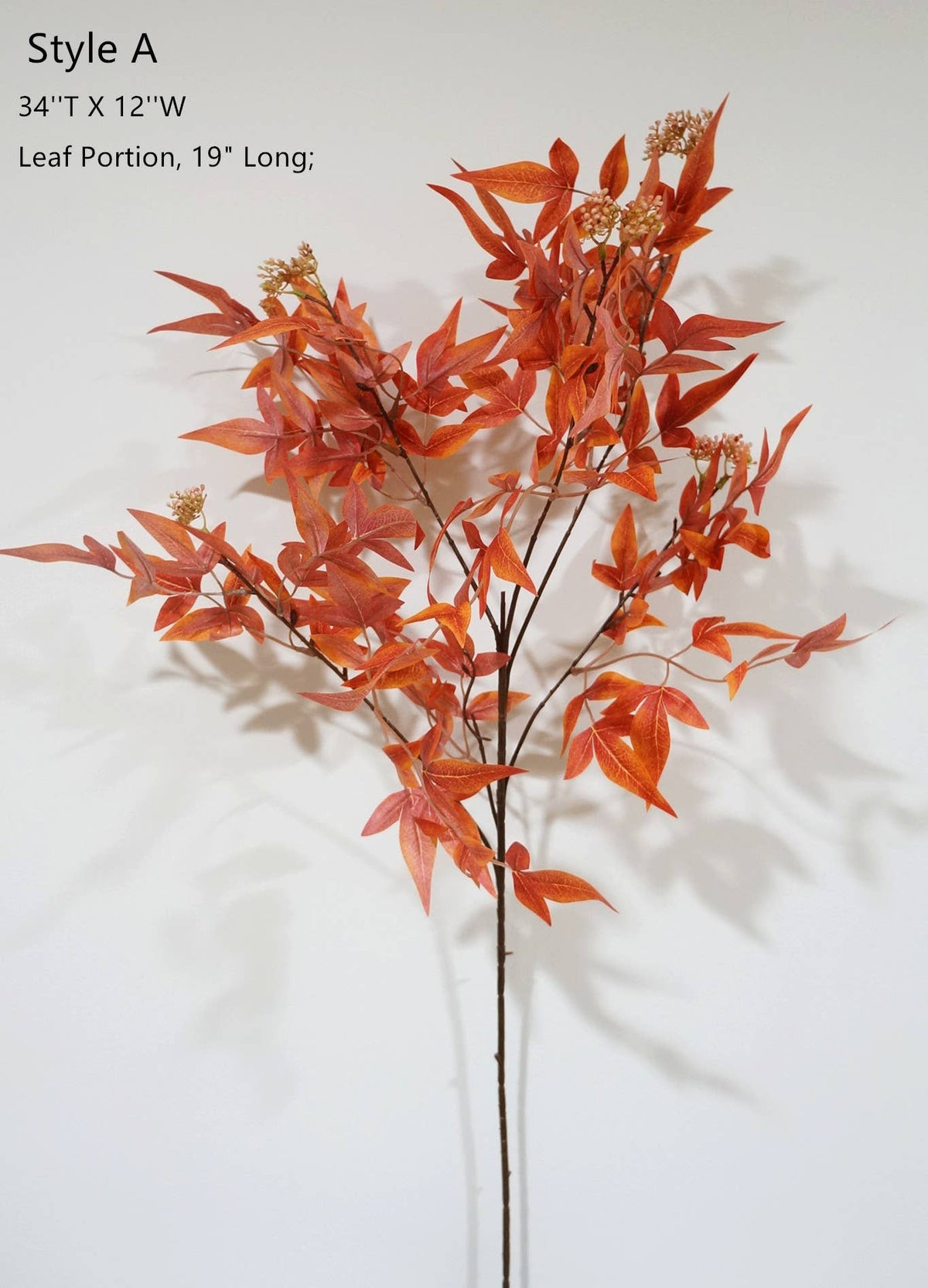 Faux Maple Leaves, Long Stem Autumn Leaves, Orange/Red
