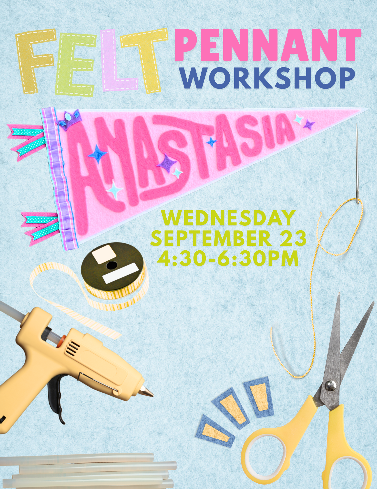 Felt Pennant Workshop at Canopy Saratoga, Wednesday September 23, 4:30 to 6:30 PM