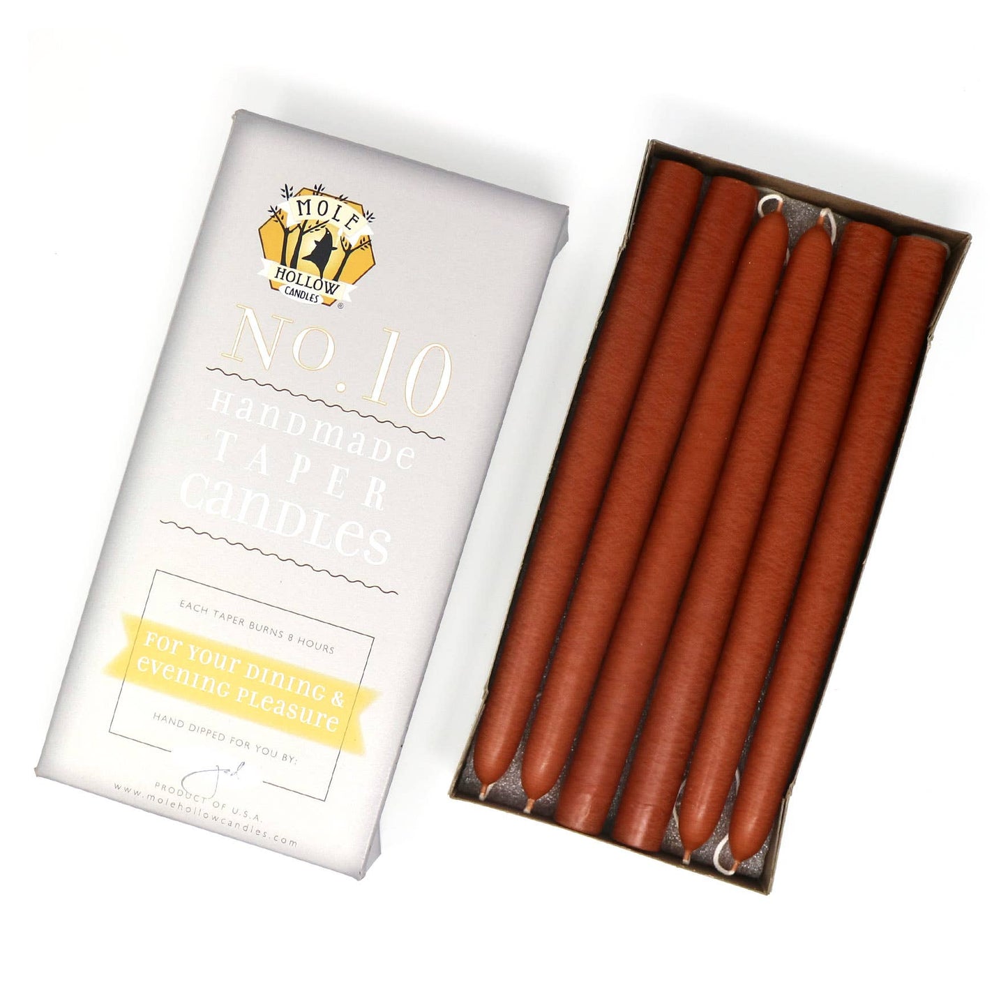 10" Hand Dipped Unscented Taper Candles - 39 Colors USA Made