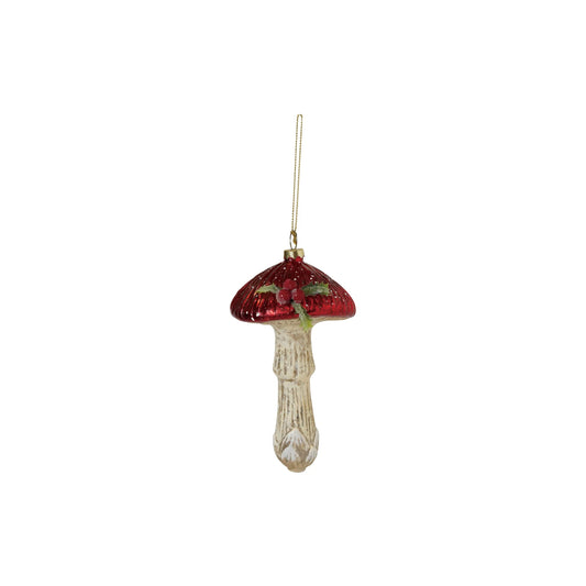 Glass Holly Mushroom Ornament