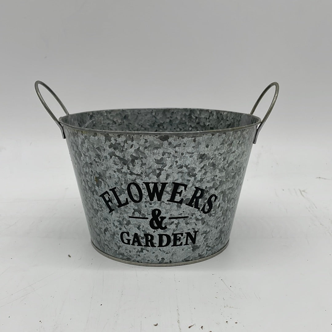 Galvanized Tub-6" Flowers & Garden Text Print Planter