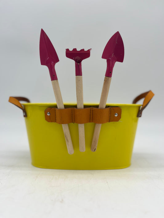 Colorful Oval Metal Planter w/ Mini Tools