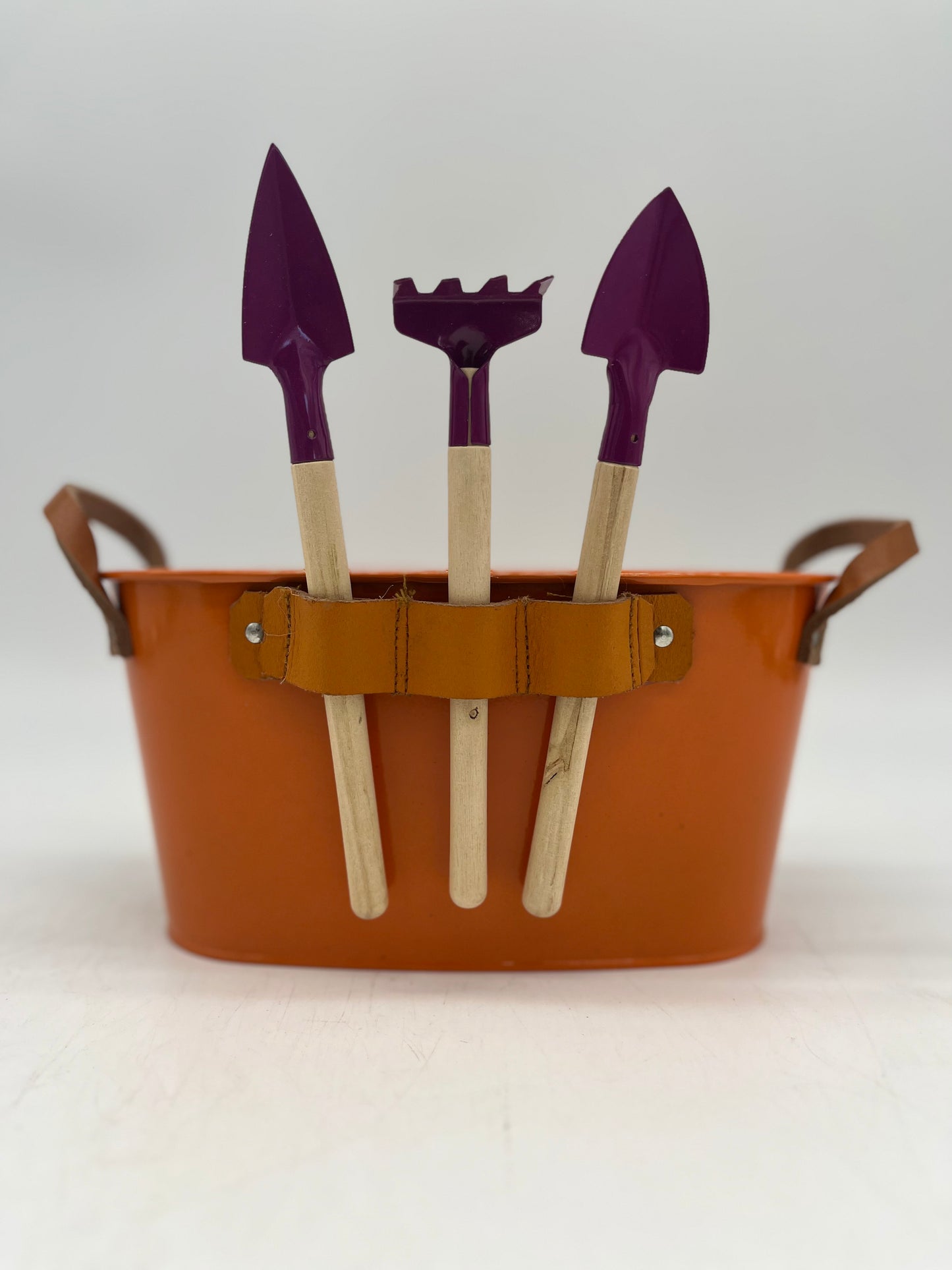 Colorful Oval Metal Planter w/ Mini Tools